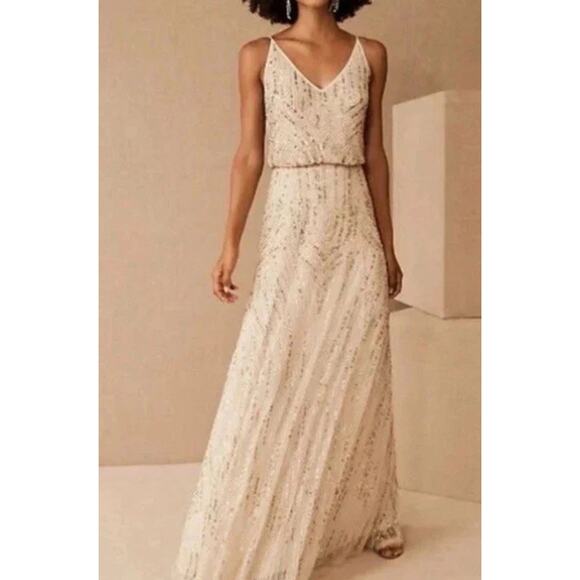 BHLDN Dresses & Skirts - BHLDN Cream Fidelia Beaded Maxi Dress Oyster Sz 6 Anthropologie Wedding Gown